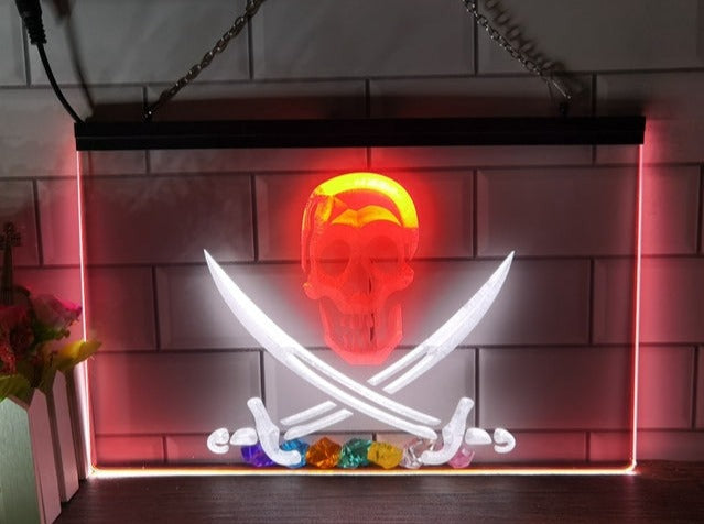 Pirates Skull and Swords Two Tone Illuminated Sign