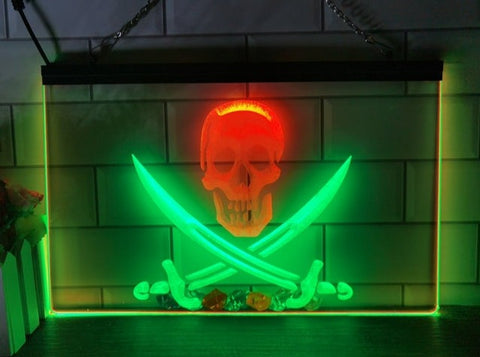 Image of Pirates Skull and Swords Two Tone Illuminated Sign