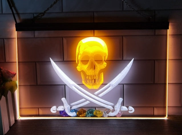 Pirates Skull and Swords Two Tone Illuminated Sign