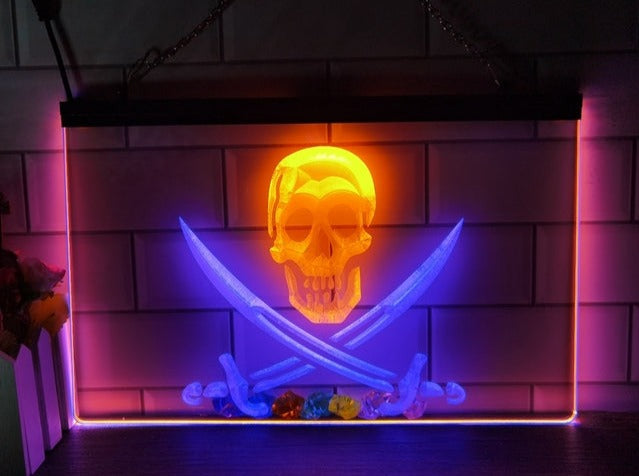 Pirates Skull and Swords Two Tone Illuminated Sign