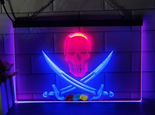 Pirates Skull and Swords Two Tone Illuminated Sign