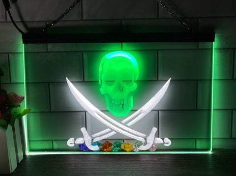 Image of Pirates Skull and Swords Two Tone Illuminated Sign