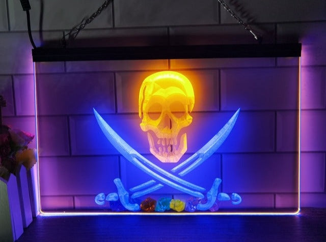 Pirates Skull and Swords Two Tone Illuminated Sign