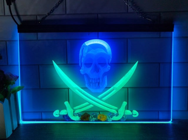 Pirates Skull and Swords Two Tone Illuminated Sign
