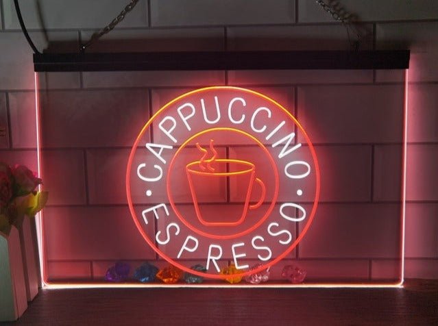 Cappuccino Espresso Coffee Two Tone Illuminated Sign
