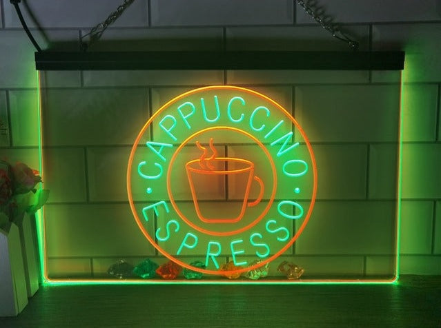 Cappuccino Espresso Coffee Two Tone Illuminated Sign
