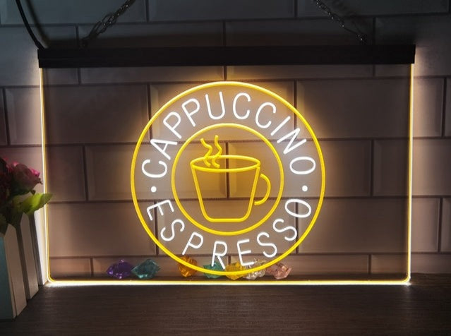 Cappuccino Espresso Coffee Two Tone Illuminated Sign