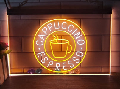 Cappuccino Espresso Coffee Two Tone Illuminated Sign