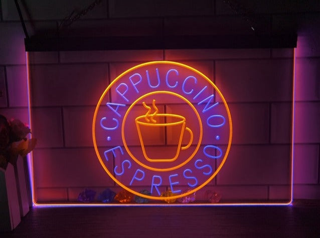 Cappuccino Espresso Coffee Two Tone Illuminated Sign