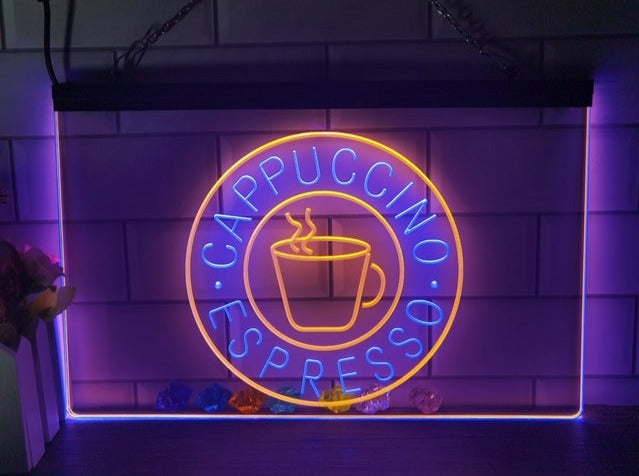 Cappuccino Espresso Coffee Two Tone Illuminated Sign