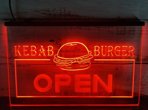 Image of Kebab Burger Fast Food Open Illuminated Sign