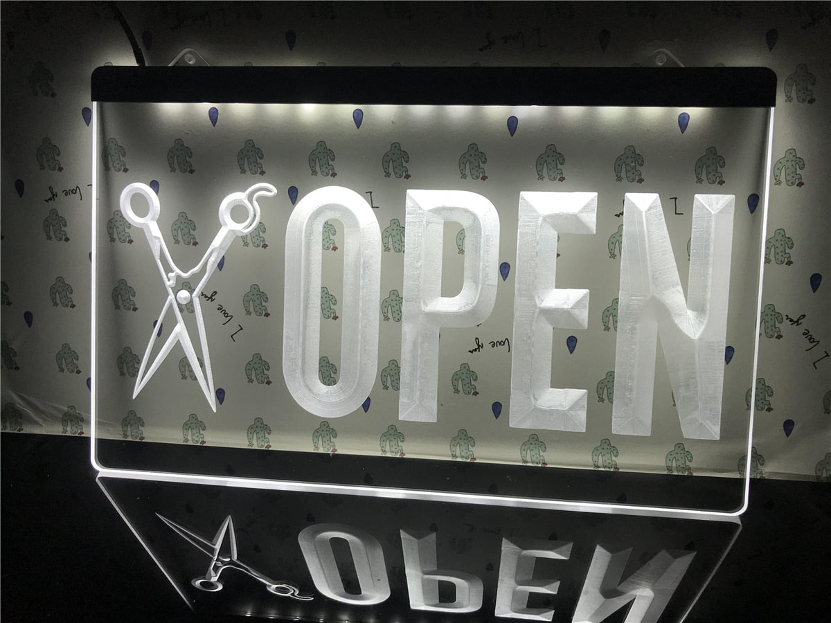 Open Barber Shop Illuminated Sign