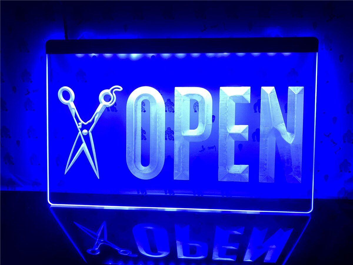 Open Barber Shop Illuminated Sign
