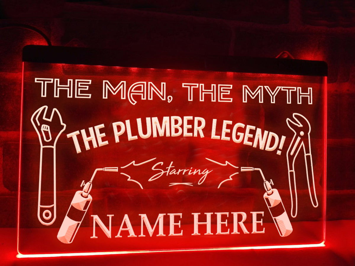 The Plumber Legend Personalized LED Neon Sign in red