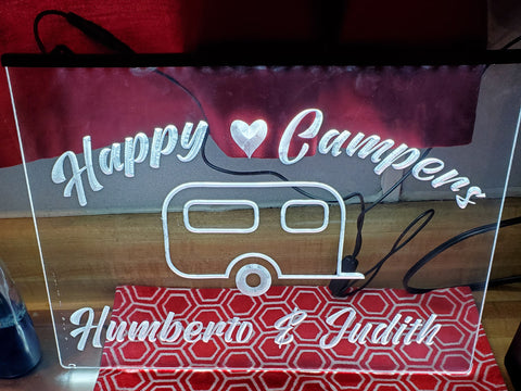 Image of Happy Campers Personalized Illuminated Sign